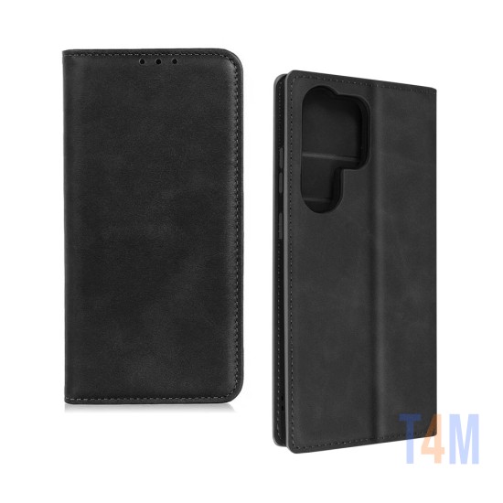 CAPA FLIP DE COURO COM BOLSO INTERNO PARA SAMSUNG GALAXY S23 ULTRA PRETO